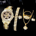 Choubery Snowflake Pattern Watch Rhinestone Jewelry Five-piece Set