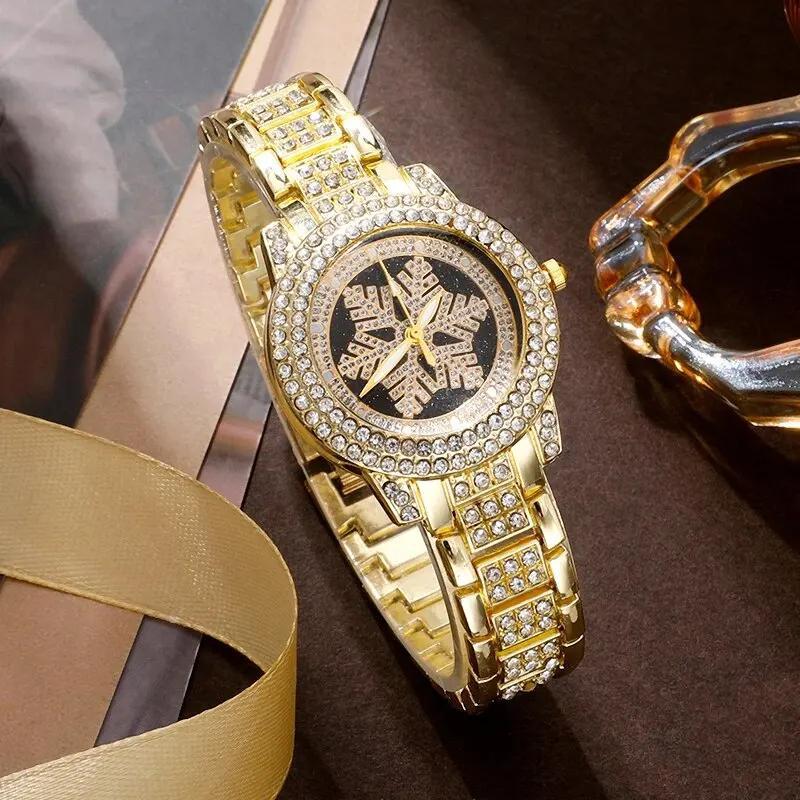 Choubery Snowflake Pattern Watch Rhinestone Jewelry Five-piece Set