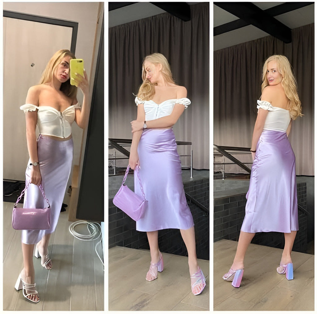 Choubery Effortless Glam Autumn Midi Satin Skirt