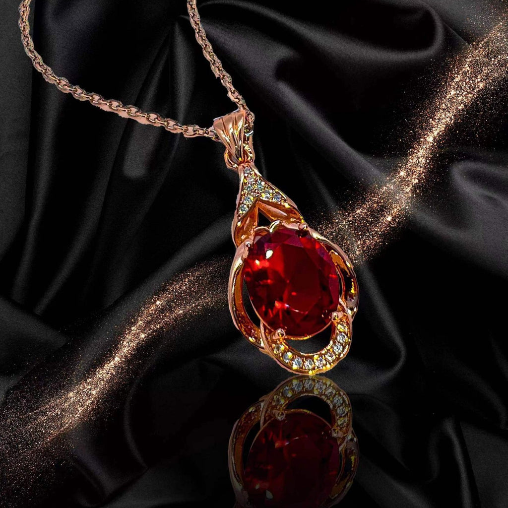 Choubery Ruby Heart Gemstone Pendant Necklace Jewelry Set