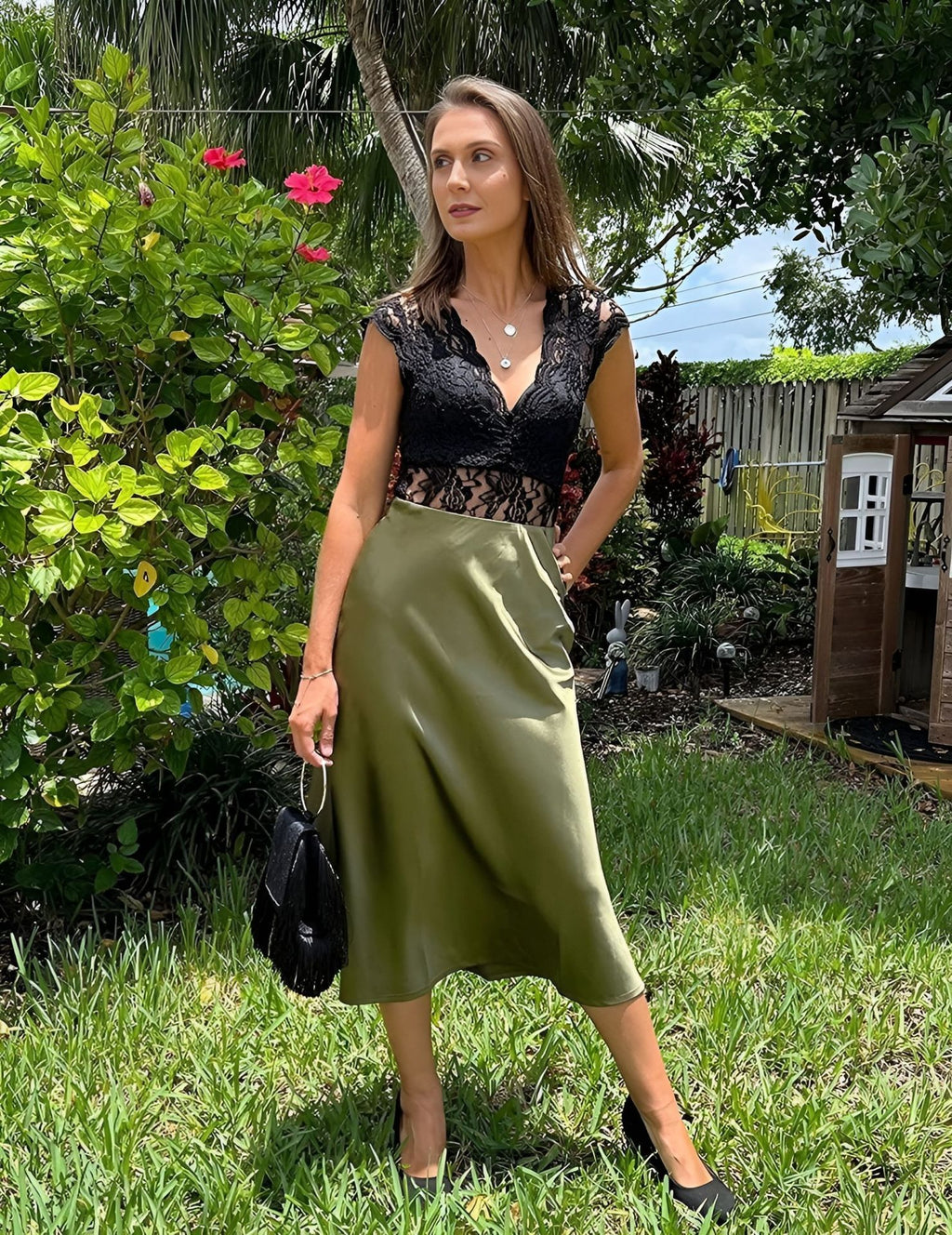 Choubery Effortless Glam Autumn Midi Satin Skirt