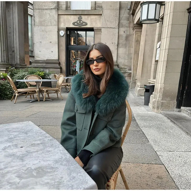 Choubery Elegant Enchanted Lake Vintage Fur-Trimmed Flight Jacket