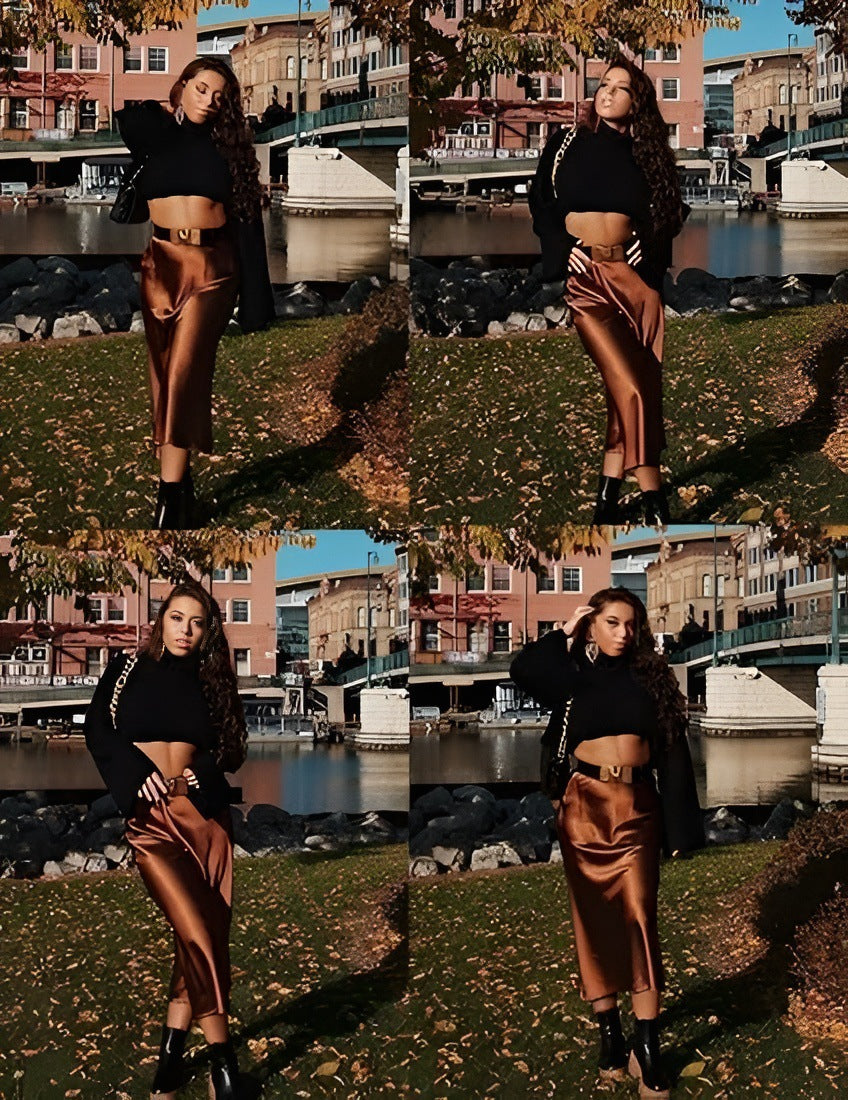 Choubery Effortless Glam Autumn Midi Satin Skirt