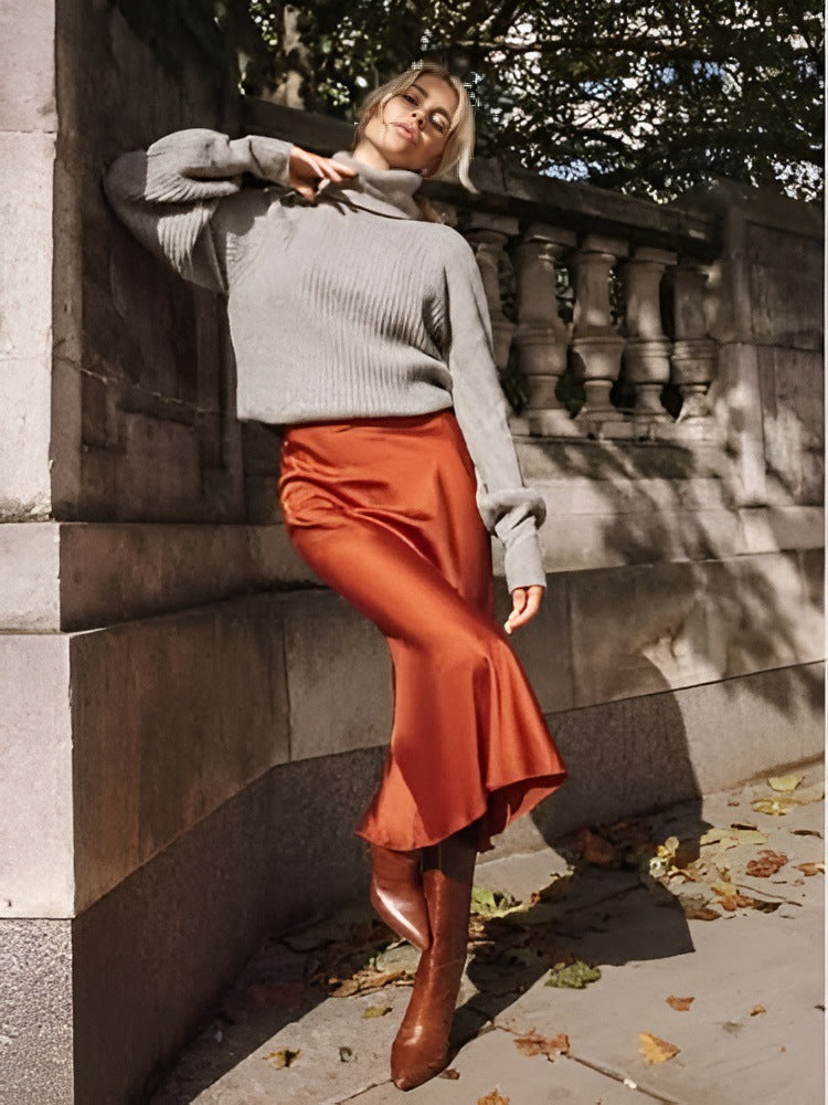 Choubery Effortless Glam Autumn Midi Satin Skirt
