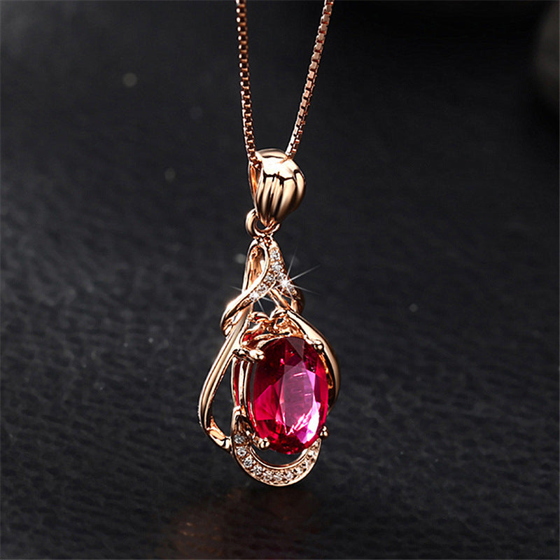Choubery Ruby Heart Gemstone Pendant Necklace Jewelry Set